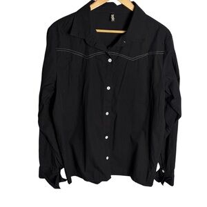 Forplay black contrast stitching long sleeve cotton western button up shirt S/M